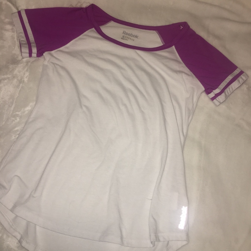 Purple and white reebok baseball tee